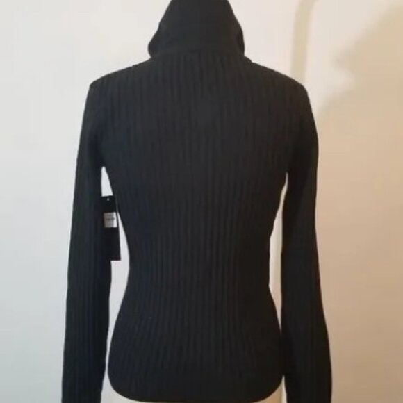 M🖤Bebe Knit Sweater Black Ribbed Mock Neck Beaded Logo Retro Y2K 90s - Picture 5 of 11